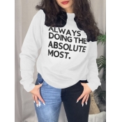 Lovely Casual O Neck Letter Print White Hoodie