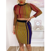 Lovely Chic O Neck Striped Patchwork Multicolor Tw