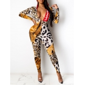 Lovely Stylish Hooded Collar Leopard Print Patchwo