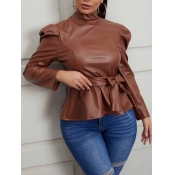 Lovely Formal Turtleneck Bow-tie Decoration Brown 