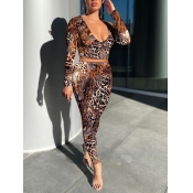 Lovely Casual Deep V Neck Cobra Print Patchwork Tw