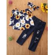 Lovely Casual Sunflower Print Bow-tie Decoration B