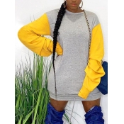 Lovely Casual O Neck Patchwork Grey Mini Dress