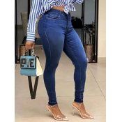 Lovely Casual High-waisted Zipper Design Deep Blue