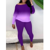 Lovely Casual Gradient Print Purple Two Piece Pant