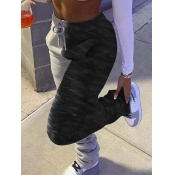 Lovely Casual Mid Waist Camo Print Drawstring Blac