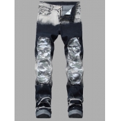 LW Men Casual Camo Patchwork Gradient Print Jeans