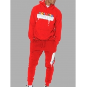 Lovely Men Casual Hooded Collar Letter Print Red T