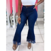 Lovely Street High-waisted Tassel Design Deep Blue