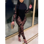 LW SXY Turtleneck See-through Patchwork Jumpsuit
