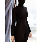 Lovely Casual Turtleneck Basic Skinny Black One-pi