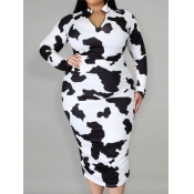 Lovely Casual Print Patchwork Black Mid Calf Plus 