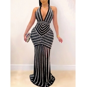 Lovely Party Sexy V Neck Sequined Backless Black T