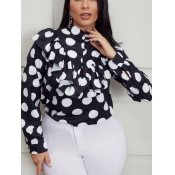 Lovely Stylish Dot Print Flounce Design Black Plus