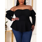 LW BASICS Plus Size Casual Off The Shoulder Fold D