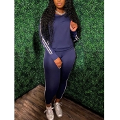 Lovely Sportswear Hooded Collar Striped Blue Two P