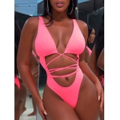 Lovely Casual Bandage Hollow-out Design Rose Red O