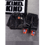 Lovely Street Turndown Collar Letter Print Black B