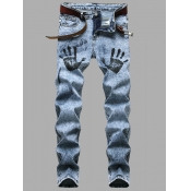 LW Men Casual Denim Mid Waist Palm Print Jeans
