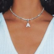 LW BASICS Chic Letter Sequined Silver Necklace