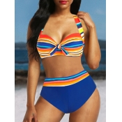 Lovely Sexy Striped Lace-up Multicolor Two-piece S