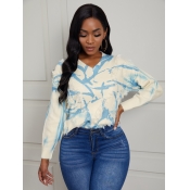 Lovely Sweet V Neck Print Blue Sweater