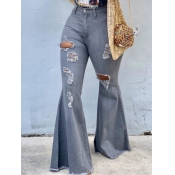 LW Casual High-waisted Broken Holes Grey Jeans