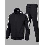 Lovely Men Sportswear Mandarin Collar Striped Stit