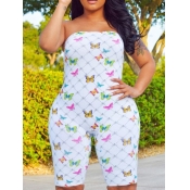 Lovely Casual O Neck Butterfly Print White Plus Si