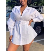 Lovely Stylish Turndown Collar Asymmetrical White 