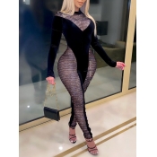 Lovely Sexy Half A Turtleneck Patchwork See-throug