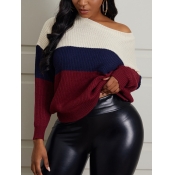 Lovely Chic Striped Patchwork Wine Red Sweater