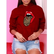Lovely Casual Hooded Collar Lip Print Red Hoodie