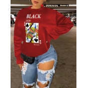 Lovely Street Card Print Patchwork Red Hoodie