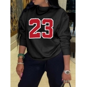 Lovely Casual O Neck Print Patchwork Black Hoodie
