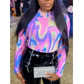 Lovely Street O Neck Print Pink Bodysuit