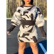 Lovely Casual O Neck Camo Print White Two Piece Sk