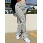 Lovely Chic Drawstring Fold Design Grey Pants