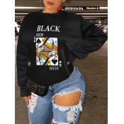 LW Plus Size Casual Card Letter Print Black Hoodie