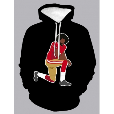 

LW Men Print Patchwork Kangaroo Pocket Hoodie, Black
