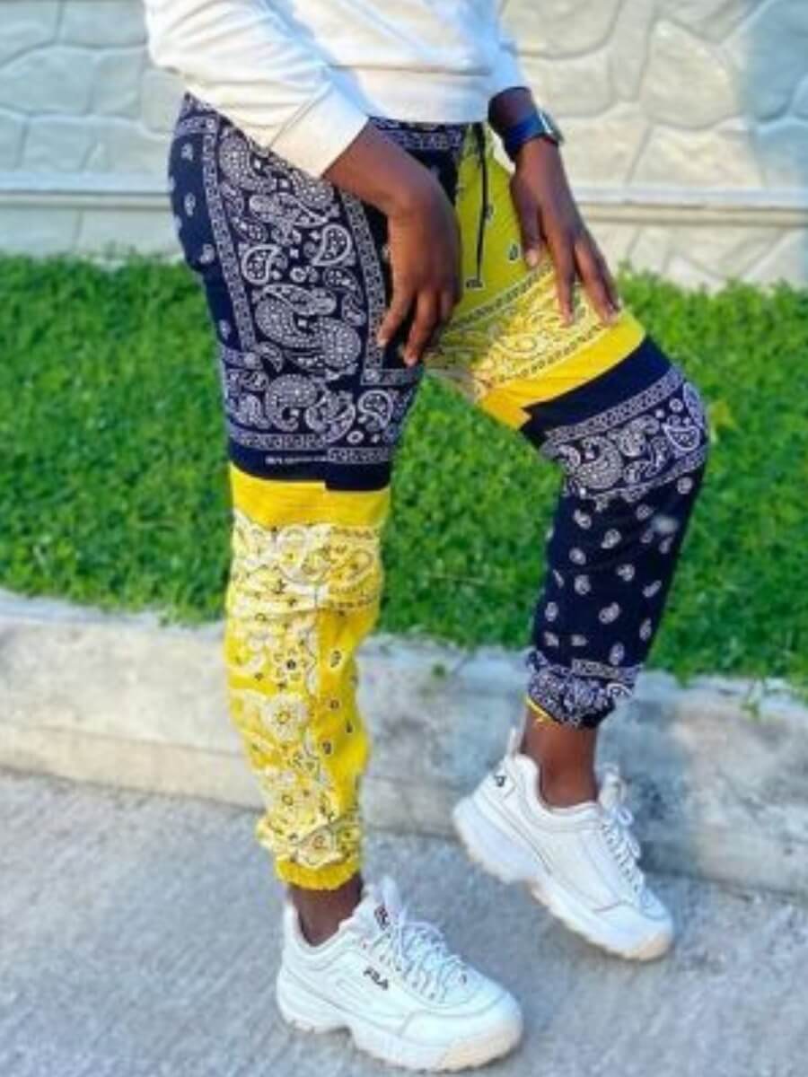 

Lovely Leisure Print Color-lump Patchwork Yellow Pants