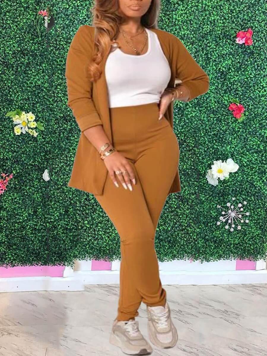 

Lovely Formal Turndown Collar High-waisted Orange Two Piece Pants Set