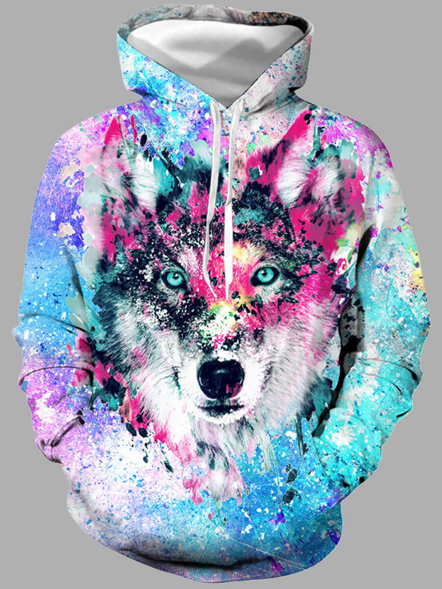 

Lovely Men Street Lion Print Tie-dye Multicolor Hoodie, Multi