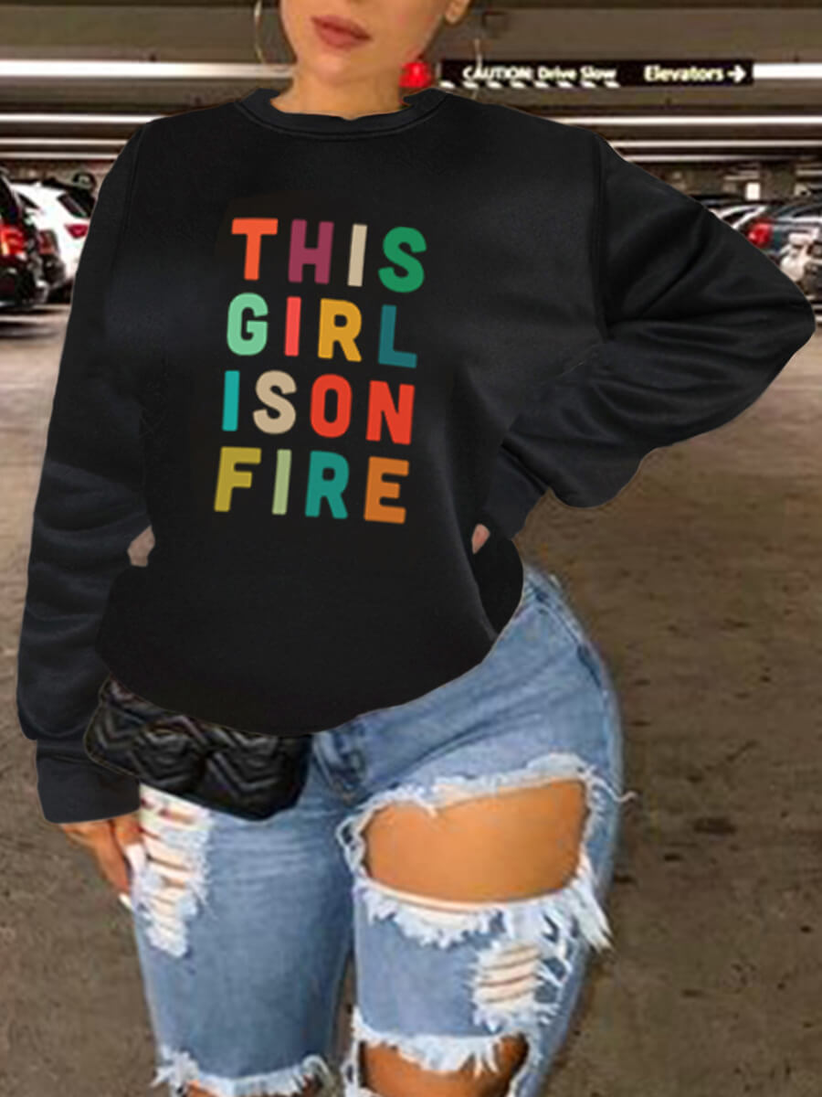 

Lovely Trendy O Neck Letter Print Patchwork Black Plus Size Hoodie