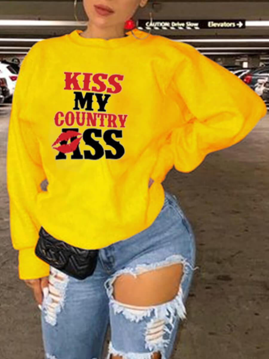 

Lovely Casual Letter Print Patchwork Loose Yellow Plus Size Hoodie