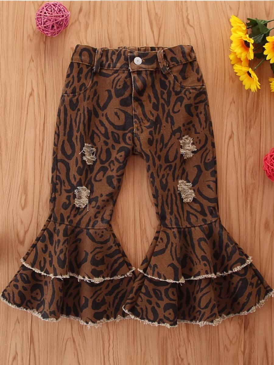 

Lovely Casual Flared Leopard Print Girl Two Piece Pants Set