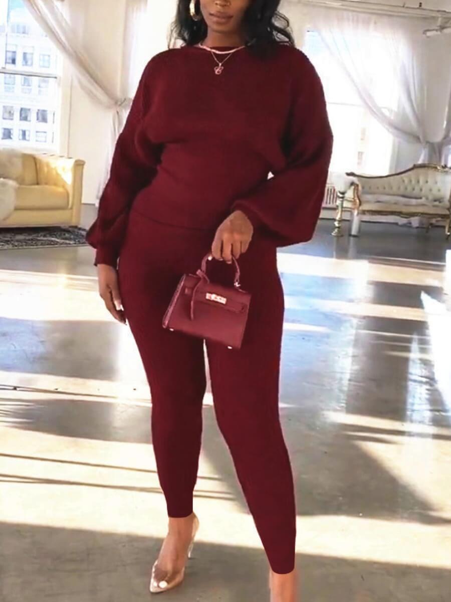 

Lovely Formal O Neck Dropped Shoulder Wine Red Two Piece Pants Set