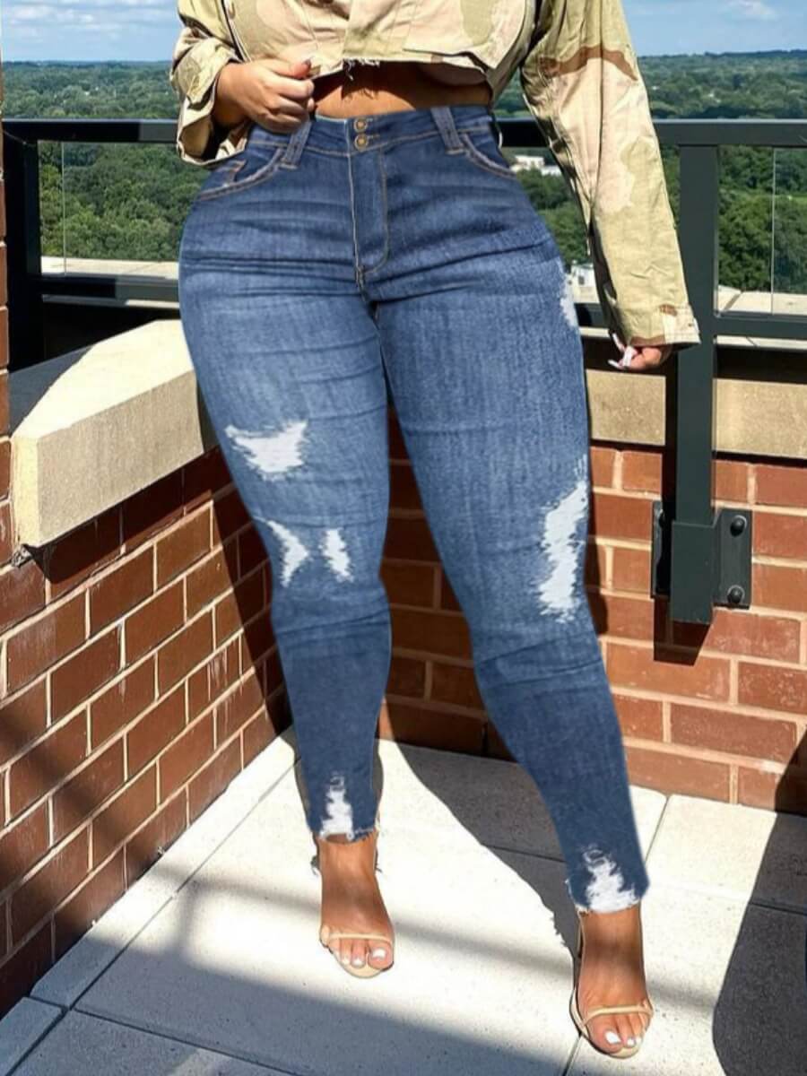 

Lovely Street High-waisted Raw Edge Baby Blue Jeans