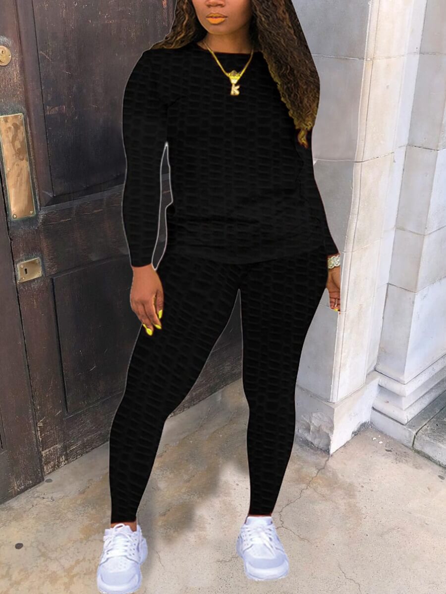 

Lovely Sportswear O Neck Basic Skinny Black Two Piece Pants Set