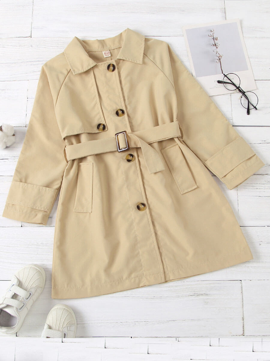 

Lovely Trendy Lace-up Button Design Light Camel Girl Trench Coat